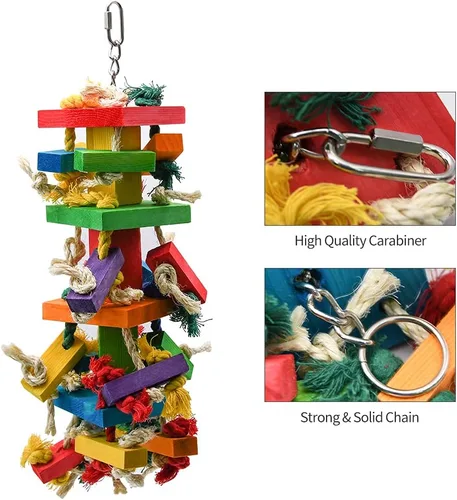 Miniatura 3 de RUBY.Q Paquete de 2 juguetes grandes de loro, juguete de loro de pájaro de 20 pulgadas, juguetes multicolor de madera natural para masticar pájaros