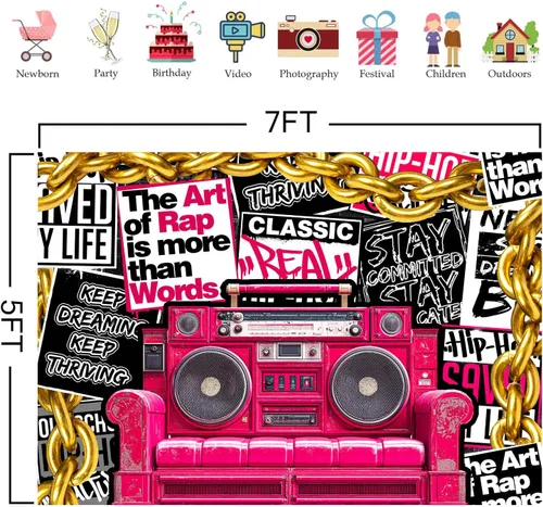 Miniatura 2 de HANYING HY070YL - Telón de fondo de hip hop de los años 90, música clásica retro, música rock, fotografía de moda, pancarta de fiesta de graffiti