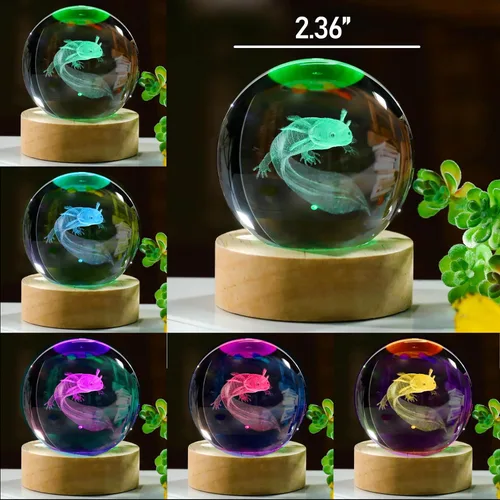 Miniatura 3 de Regalos de ajolote 3D para mujer, bola de cristal de 2.362 in, figuras de ajolote, decoración de animales de cristal, artículos de animales