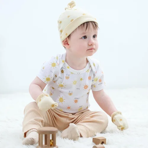 Miniatura 3 de Conjunto de gorros y calcetines para bebé recién nacido, gorro de algodón para niños y niñas de 0 a 6 meses