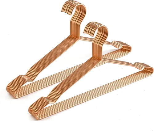 Miniatura 10 de Percha de metal de 17 pulgadas, paquete de 20 perchas resistentes de 0.15 pulgadas para abrigos, trajes, boutique de novia, ahorro de espacio, Dorado