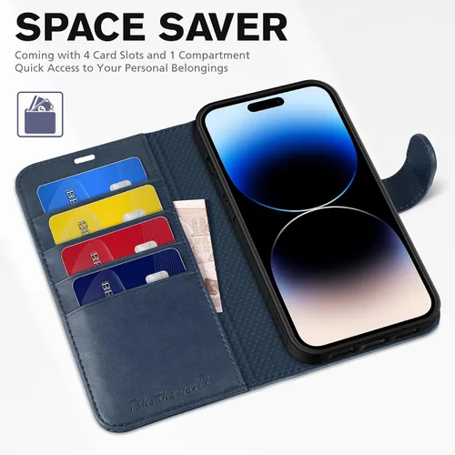 Miniatura 7 de Funda TUCCH para iPhone 14 Pro Max, tipo cartera, [Capa interior a prueba de golpes de TPU], cuero PU [con bloqueo RFID] con soporte magnético