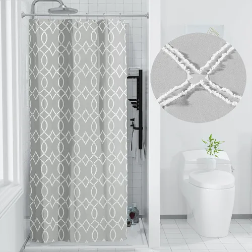 Miniatura 21 de Yimobra Juego de cortinas de ducha de tejido gofre con forro de tela a presión, tela pesada con 12 ganchos, impermeable y lavable, ventana superior