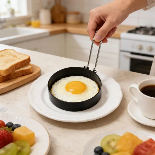 Miniatura 6 de 2 anillos de huevo para freír huevos, anillos redondos de 3.5 pulgadas para cocinar huevos con mango de silicona, moldes para cocinar huevos fritos
