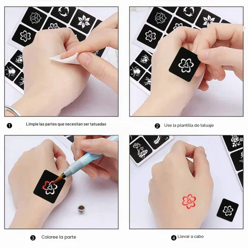 Miniatura 3 de Koogel Kit de plantillas de tatuaje de henna de 524 piezas con bolígrafo, plantillas de arte corporal reutilizables para festivales, fiestas