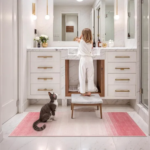 Miniatura 3 de Wonnitar Alfombra rosa lavable de 2 x 6 pies, moderna alfombra de pasillo de baño en degradé, contemporáneo, antideslizante, alfombra degradada