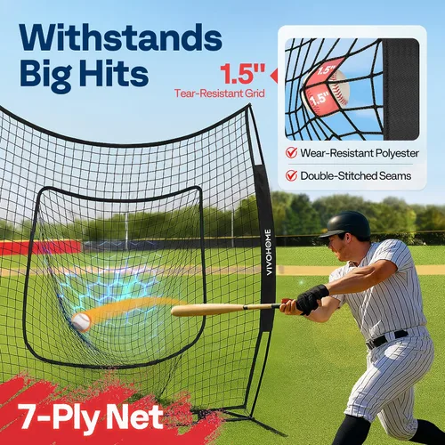 Miniatura 3 de VIVOHOME Baseball Softball Batting Net - 7x7 Ft Baseball Backstop, Softball Practice Net for Hitting, Pitching, Throwing with Batting Tee and Carry