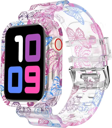 DABAOZA - Correa compatible con Apple Watch de 49 mm, 46 mm, 45 mm, 44 mm, 42 mm, 41 mm, 40 mm, 38 mm, con protector, correa de TPU brillante para