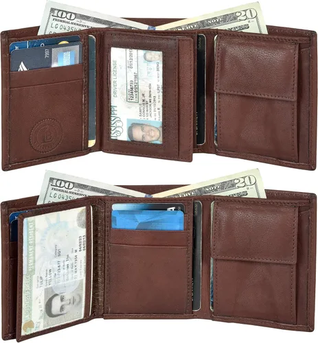 Miniatura 7 de Billetera delgada y compacta con solapa para niños y bolsillo para monedas, Café Oscuro, 3.3 4" x 3", Cartera triple