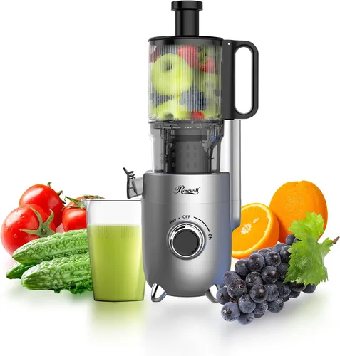 Rosewill Exprimidor de prensa en frío, máquina extractor de jugo de canal de alimentación de 4.72 pulgadas de ancho, alto rendimiento de jugo,