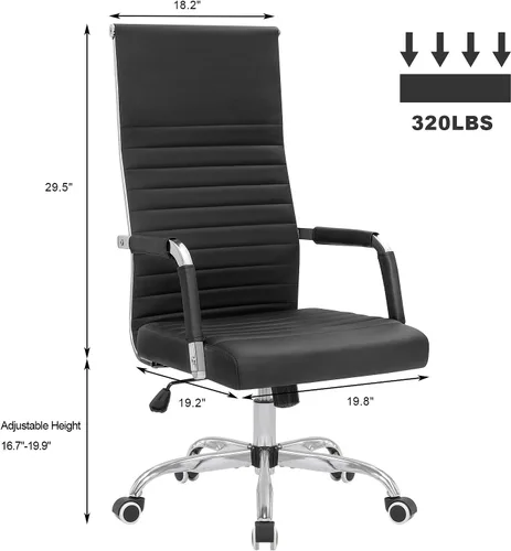 Miniatura 3 de Silla de oficina acanalada con respaldo alto, silla de escritorio de piel sintética, silla giratoria ajustable, silla de computadora con Negro