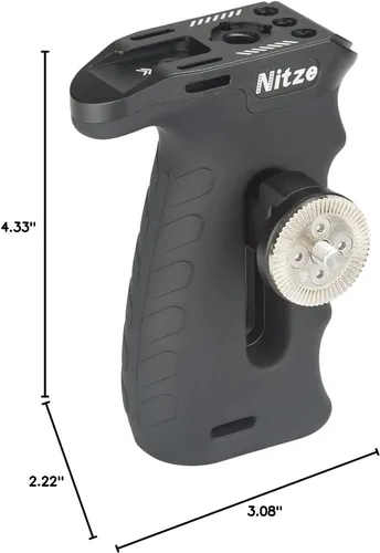 Miniatura 8 de Nitze Mango lateral ergonómico con roseta para ARRI, arriba/abajo e izquierda/derecha ajustable, mango lateral de aluminio de goma para cámaras