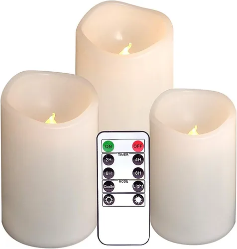 Miniatura 10 de Eldnacele Velas LED parpadeantes sin llama impermeables para exteriores con temporizador remoto, funciona con pilas, velas de plástico con mecha 3D