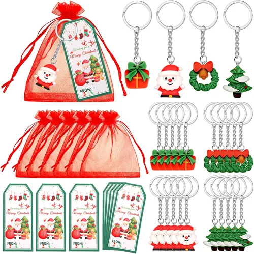 Huquary 72 piezas de regalos de Navidad, juego de 24 regalos de Navidad para estudiantes, 24 llaveros de Papá Noel, 24 etiquetas de etiquetas, 24