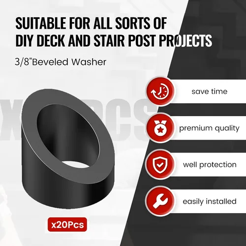 Miniatura 3 de Dawn Railing Arandela biselada de ángulo de 33 grados de 3/8 pulgada 10mm, paquete de 20 T316 arandelas angulares de acero inoxidable para kit