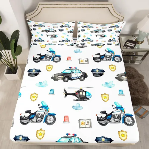 Miniatura 12 de Juego de sábanas bajeras ajustables para niños, diseño de caricaturas, camiones, tamaño individual, juegos de ropa de cama de excavadoras, camiones