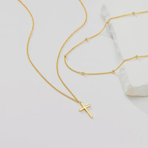 Miniatura 4 de Collar de cruz para mujeres y niñas, delicado chapado en oro de 14 quilates, gargantilla con dije de cruz que no se deslustra, impermeable, moderno