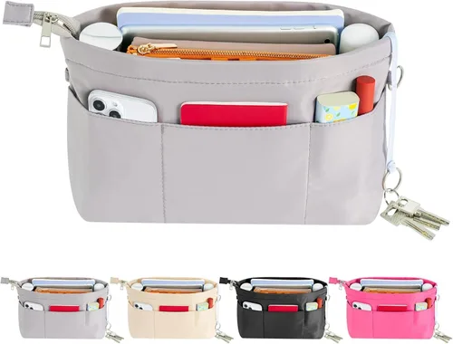 Miniatura 6 de HyFanStr Organizador de monedero con cremallera superior para bolso de mano, moldeador de bolsos con 13 bolsillos