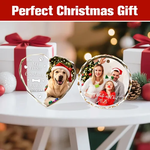 Miniatura 7 de Adornos de Navidad personalizados 2025 – Decoración de cristal de Navidad personalizada con foto/nombre, adorno colgante de cristal de cristal