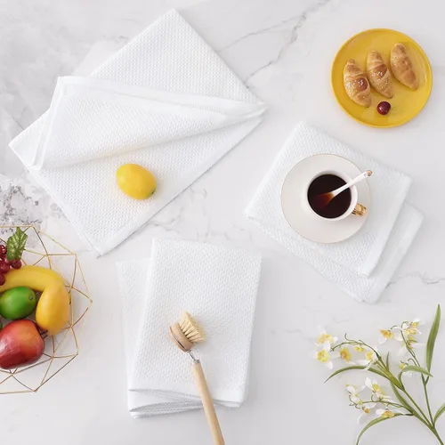 Miniatura 312 de Homaxy Trapos de cocina de 100% algodón, tejido de punto gofre, ultrasuaves, absorbentes y de secado rápido, 12 x 12 pulgadas, paquete de 6, blanco