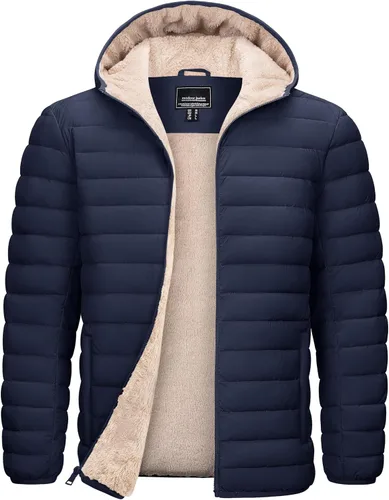 Miniatura 10 de TACVASEN - Chaqueta acolchada con capucha para hombre. Forro de sherpa, resistente al agua, cortaviento, aislada. Chaqueta abrigada para invierno