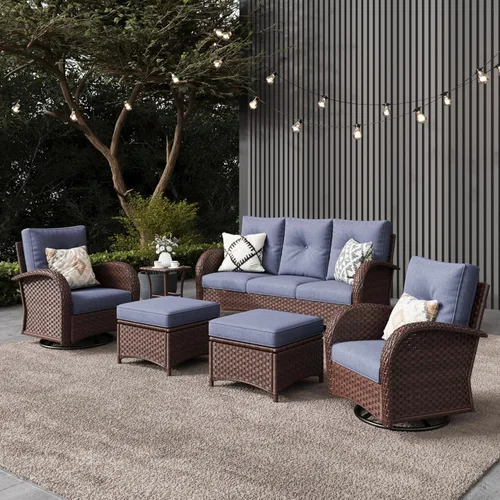 Miniatura 34 de LayinSun - Juego de 10 piezas de muebles seccionales de patio para el aire libre con mesa para fogata, juegos de sillas giratorias reclinables