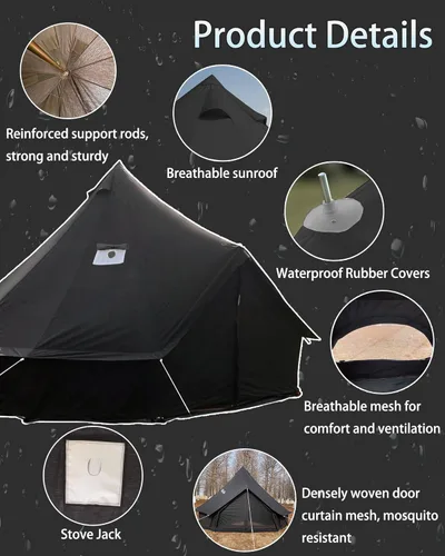 Miniatura 3 de Campana de lona de algodón - Yurtas transpirable y resistente al viento, Glamping para 6/8/10 personas camping familiar