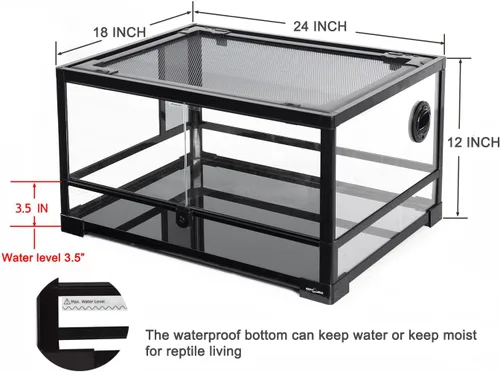 Miniatura 2 de REPTI ZOO Tanque de reptiles de vidrio completo de 20 galones, terrario de reptiles de apertura frontal, 24 x 18 x 12 pulgadas, puertas de apertura