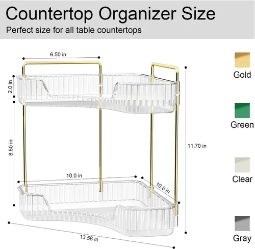 Miniatura 3 de GTI Organizador de 2 niveles para encimera de baño, organizador de esquina multifunción para encimera de baño, organizador de maquillaje y perfume