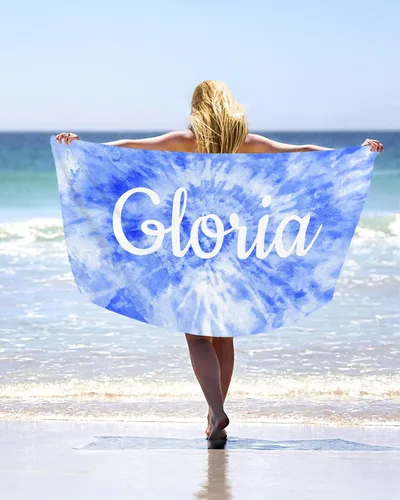 Miniatura 16 de Toalla de playa personalizada con nombres, bonitas toallas de playa personalizadas de hoja de palma tropical para niños, toalla de playa