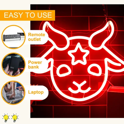 Miniatura 3 de Allball Letrero de Neón Baphomet, Letreros LED Regulables Góticos Símbolo de Satanás Letreros de Neón de Halloween para Decoración de Pared, Rojo1