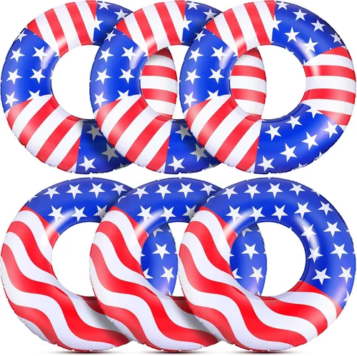 Flotador de piscina con bandera de Estados Unidos de 36 pulgadas, anillo inflable para piscina, flotador patriótico redondo para playa, lago,