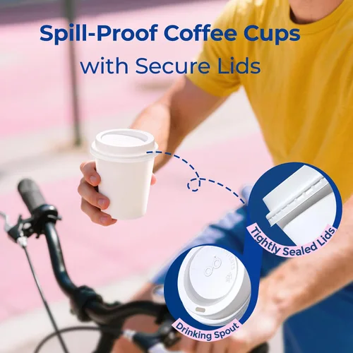 Miniatura 4 de Fit Meal Prep Paquete de 100 tazas de café desechables de 10 onzas con tapas, vasos de papel de primera calidad, tazas de café caliente a prueba