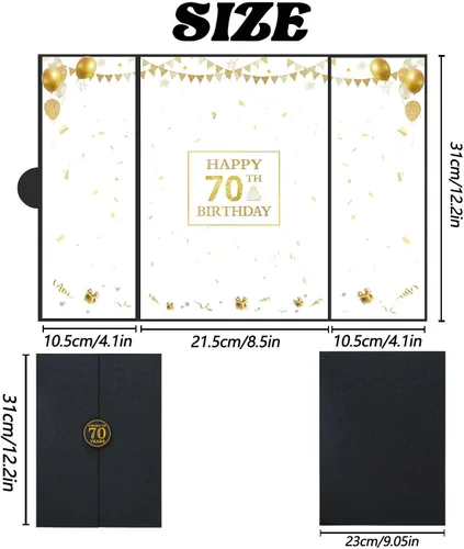 Miniatura 2 de Roetyce Decoraciones de cumpleaños de 70 años, libro de invitados de feliz cumpleaños 70 de oro negro, regalos de cumpleaños 70 para mujeres