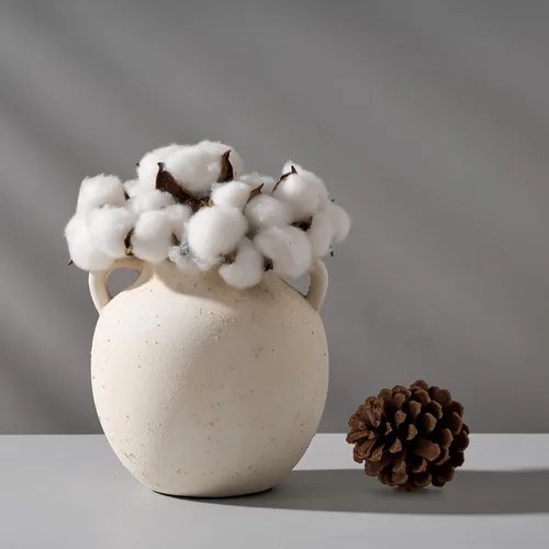 Miniatura 2 de PORCER Jarrón de cerámica, jarrón de terracota de 5.8 pulgadas con asas, florero decorativo bohemio, jarrón rústico para decoración del hogar