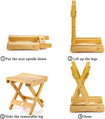 Miniatura 4 de Lawei Taburete plegable de bambú – Taburete de ducha de bambú de 12 pulgadas de altura, sillas de asiento de spa para ducha, afeitado de piernas