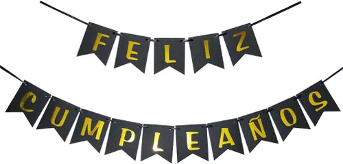 Cartel de Feliz Cumpleaños – Cartel español de feliz cumpleaños – Suministros de decoración de fiesta de cumpleaños negro y dorado