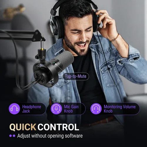 Miniatura 6 de FIFINE - Kit de micrófono de podcast K688, micrófono dinámico USB/XLR con brazo articulado para PC/mezclador XLR, micrófono para juegos con botón