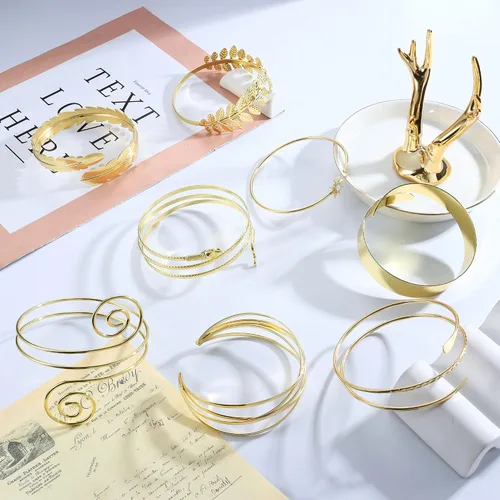 Miniatura 6 de THUNARAZ Gold Arm Cuff Bracelet for Women Arm Bracelet Upper Arm Band Bangle Bracelet Minimalist Simple Adjustable Greek Armlet Wedding Party Jewelry