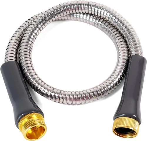 Miniatura 19 de Manguera de jardín de metal de 25 pies, manguera de jardín flexible de acero inoxidable ligera, manguera de agua resistente con boquilla de alta