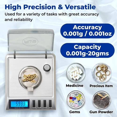 Miniatura 3 de Balanza de miligramos AWS Gemini-20 20g x 0.001g – Balanza digital para joyas/laboratorio para polvo, oro, gemas – Incluye pesas de calibración