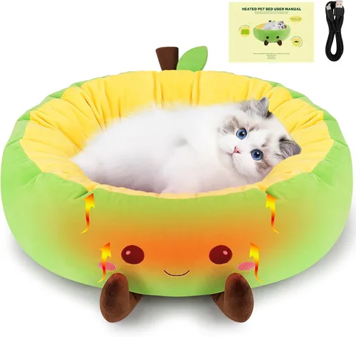 Cama térmica de aguacate para gatos, bonita cama redonda para perros para invierno, cama cálida para gatos de interior y perros pequeños, nido