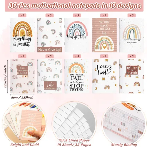 Miniatura 3 de Colarr 90 piezas de regalo de agradecimiento para maestros de regreso a clases, regalos inspiradores a granel, 30 cuadernos de notas de arcoíris, 30