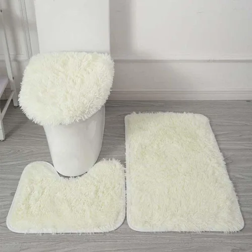 Miniatura 13 de Juego de 3 tapetes de baño para baño, suaves, antideslizantes, suaves, en forma de U, tapete para inodoro, tapete de baño y tapa de inodoro