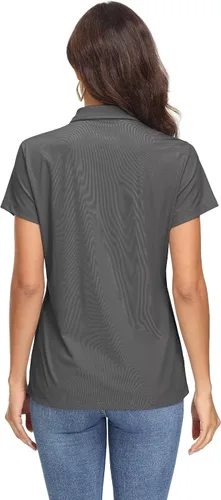 Miniatura 4 de MAGCOMSEN Polo para mujer UPF 50+, protección solar, 4 botones, casual, trabajo, secado rápido, manga corta, cuello de golf