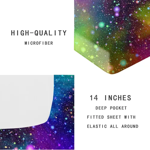 Miniatura 7 de Juego de sábanas bajeras de galaxia para niñas y niños, 2 piezas, 1 sábana de bolsillo profundo con 1 funda de almohada de microfibra sin arrugas