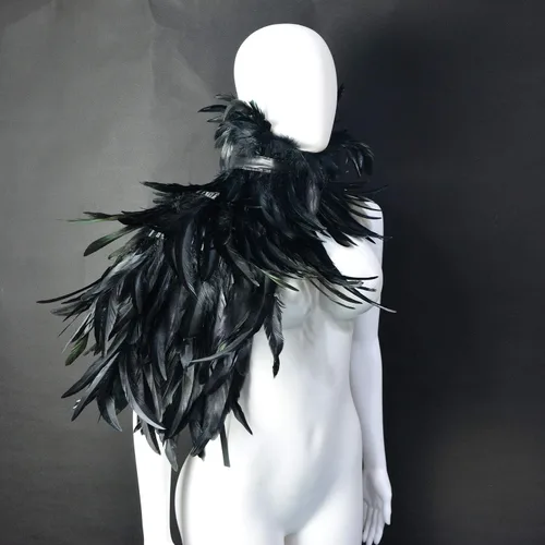 Miniatura 4 de Homelex, chal de pluma natural negro gótico con cuello de gargantilla