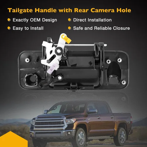 Miniatura 4 de Gledewen Manija de pestillo para portón trasero con orificio para cámara trasera para Toyota Tundra 2007-2013 Reemplaza # 69090-0C051
