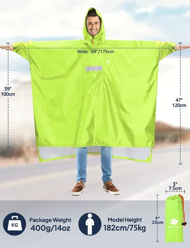 Miniatura 38 de ANYOO Poncho de lluvia con capucha para adultos, impermeable, ligero, para hombres y mujeres, chaqueta de lluvia reutilizable para emergencias al