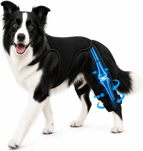 Miniatura 8 de Rodillera para perro para patas traseras/traseras (ACL/CCL) - Soporte de doble pierna con 4 estabilizadores metálicos y arnés antideslizante